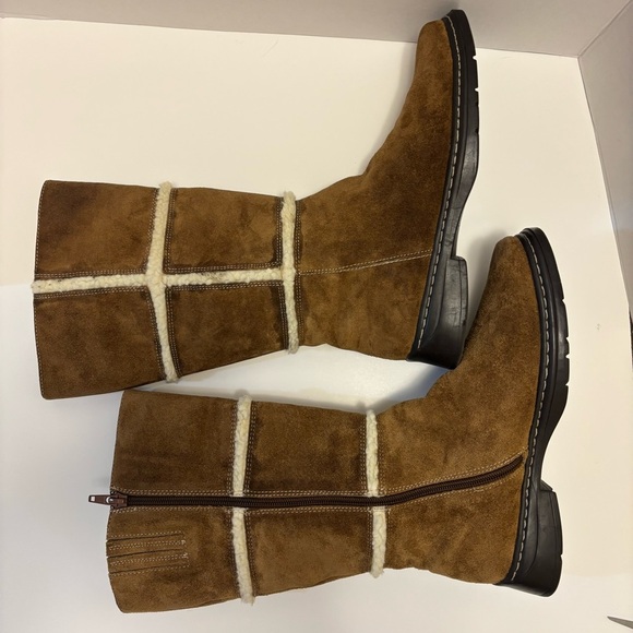 Vintage BASS Shearling Boots Leather Upper Womens 7M Brown Round Toe Block Heel - Picture 8 of 17